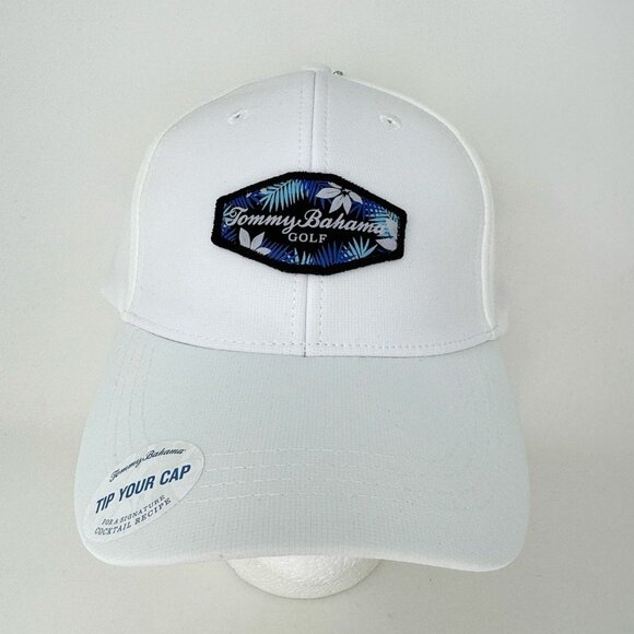 NWT Tommy Bahama Golf Snapback Hat Beach Margarita Spellout Mens White Floral - Picture 1 of 6